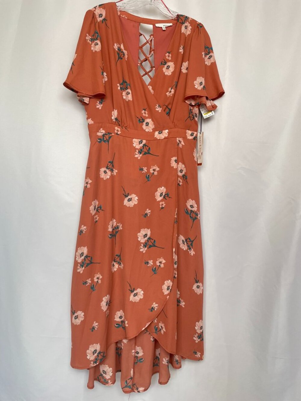 NWT Feminine Garden Floral June&Hudson BohoChic Midi Dress BackLaceUp HighLow XL
